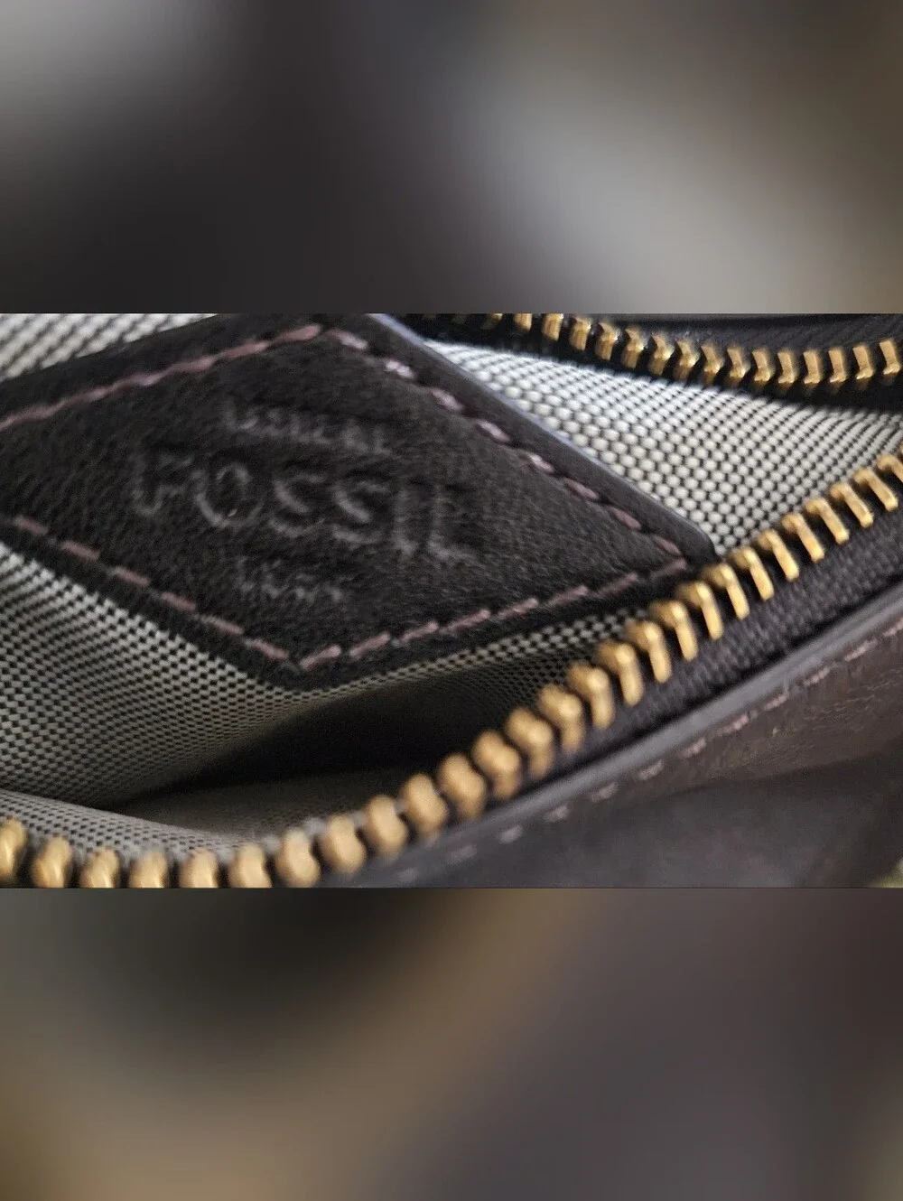 Rare Fossil Black Cowhide Leather Crescent Shoulder Bag Brass Hardware